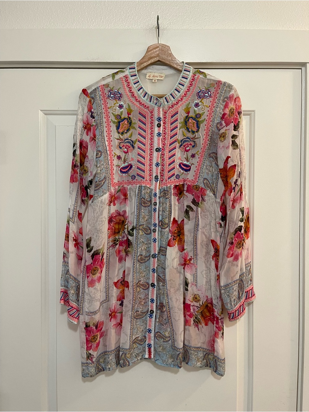All About Her Boho Sheer Tunic Button Up Top